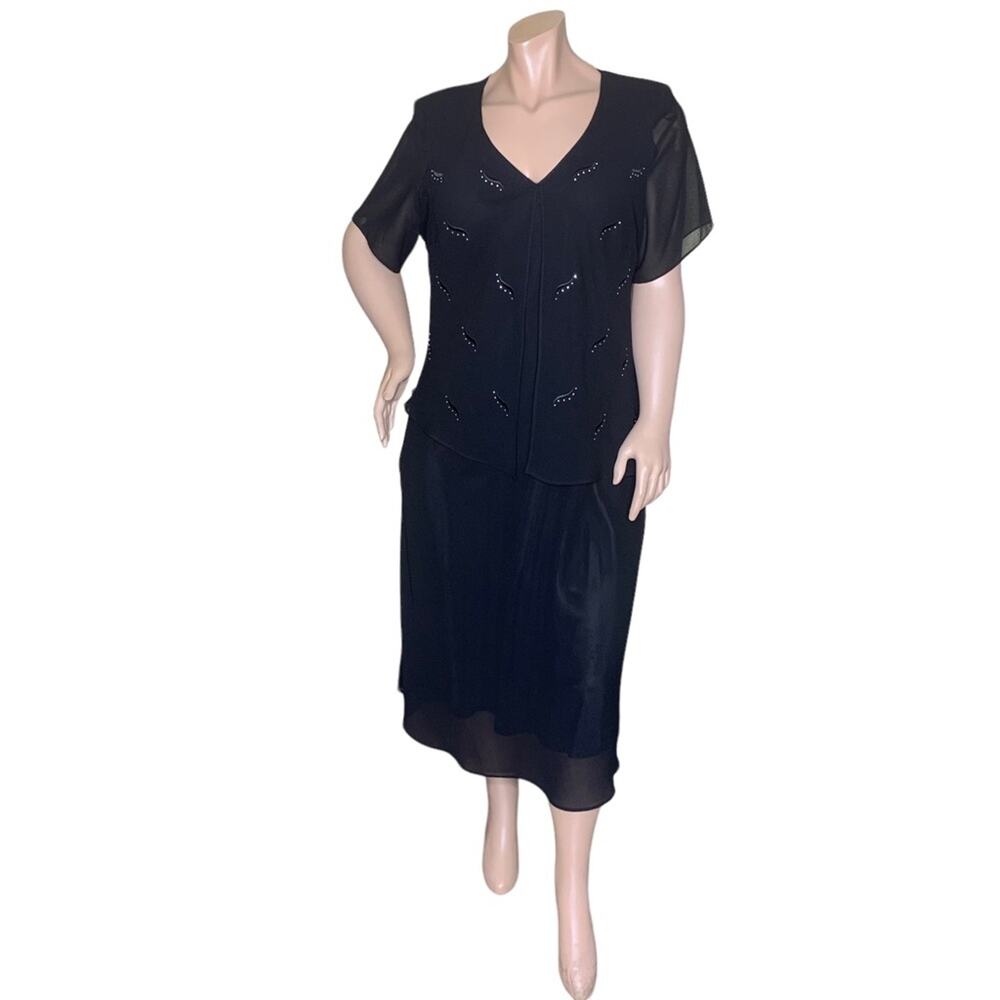 Karin Stevens Dress V-Neck Full Lining Short Sleeve Black Size 20W